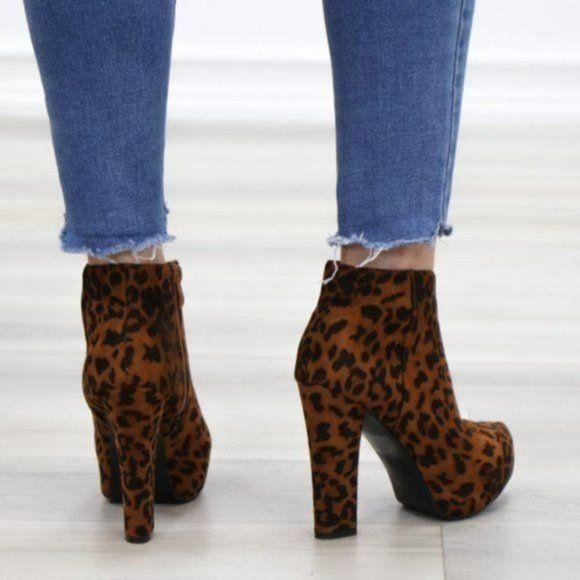 Leopard Suede Platform Ankle Heeled Booties - Picture 5 of 13